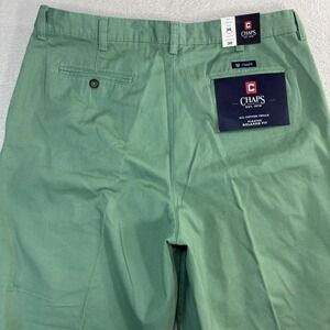 Chaps Chino Pants Men 36x30 Green Chino Relaxed Pleated Cotton Twill Preppy NWT